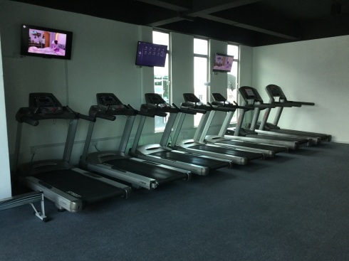 A row of treadmills.